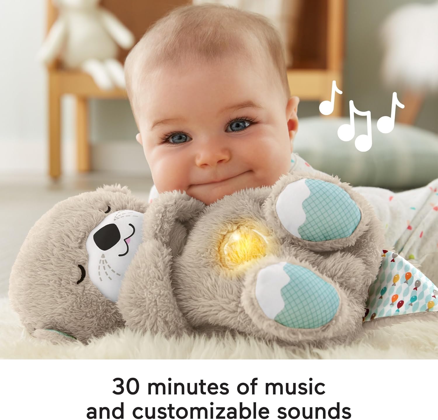 Soothing Snuggly Breathing Otter, Anxiety Relief Plush Infant Musical Soother with Music Lights & Rhythmic Breathing Motion for Music Sleep Companion