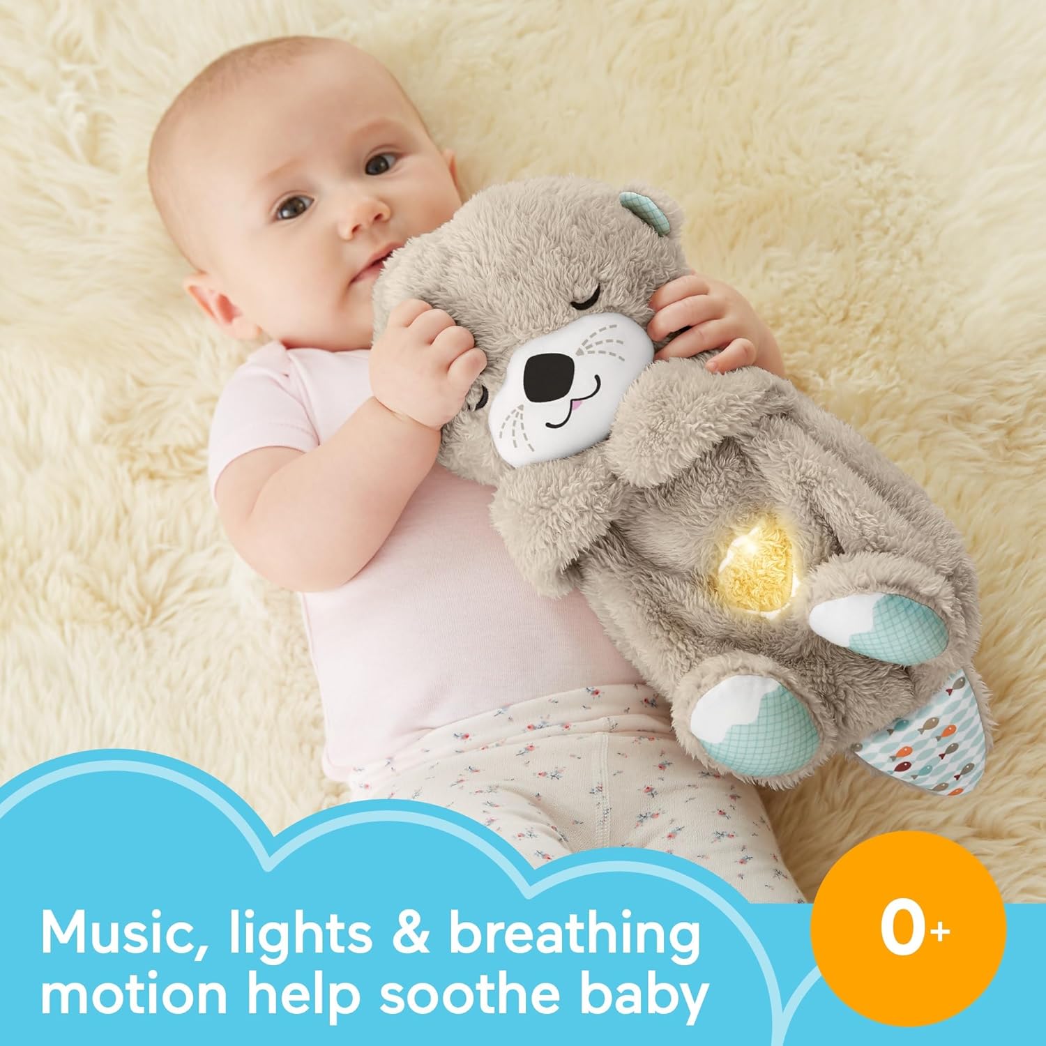 Soothing Snuggly Breathing Otter, Anxiety Relief Plush Infant Musical Soother with Music Lights & Rhythmic Breathing Motion for Music Sleep Companion