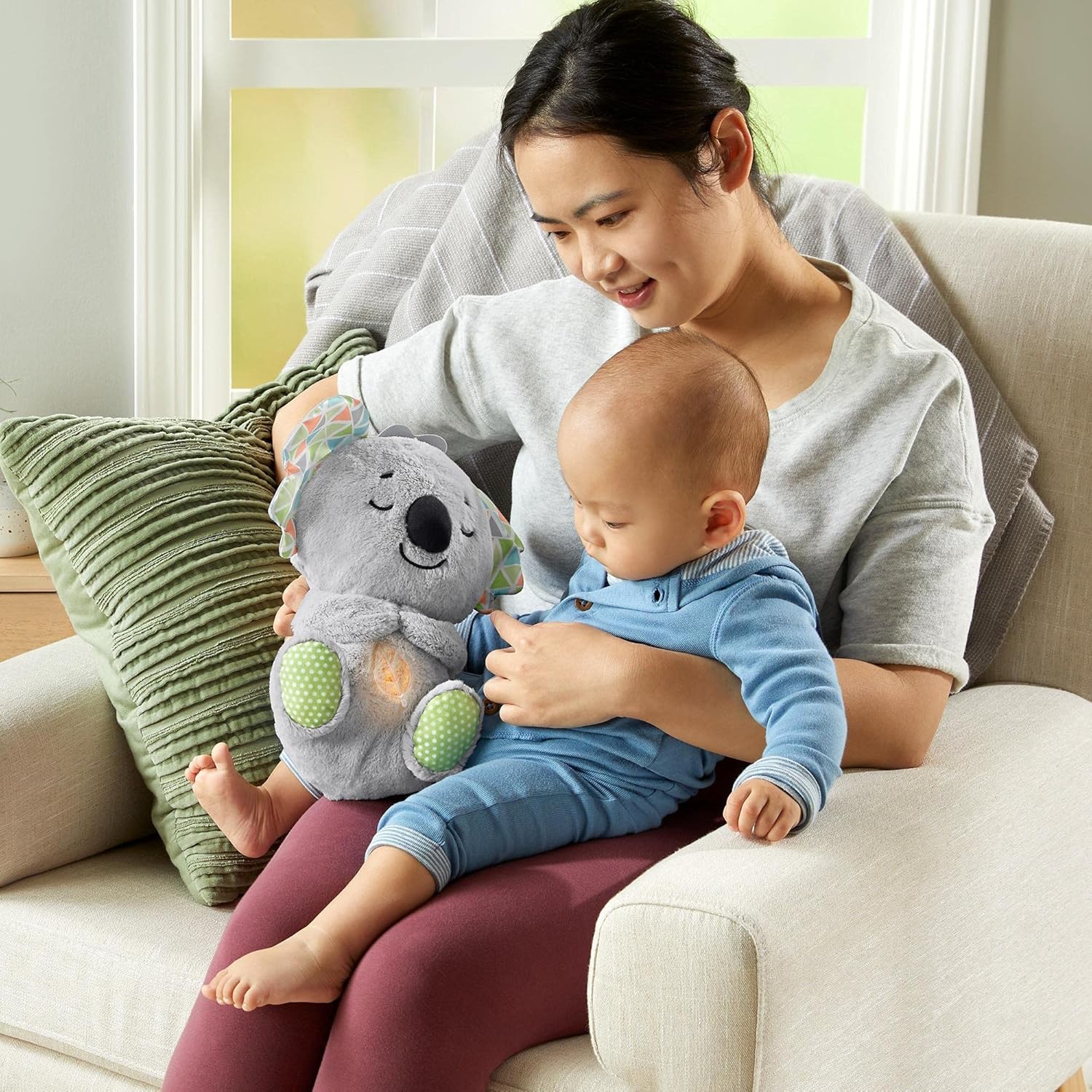 Soothing Snuggly Breathing Koala, Anxiety Relief Plush Infant Musical Soother with Music Lights & Rhythmic Breathing Motion for Music Sleep Companion